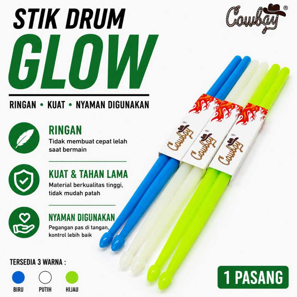 1 PAIR OF GLOW COWBOY POUND FIT DRUM STICKS SPORTS CARDIO NYLON DRUM STICKS