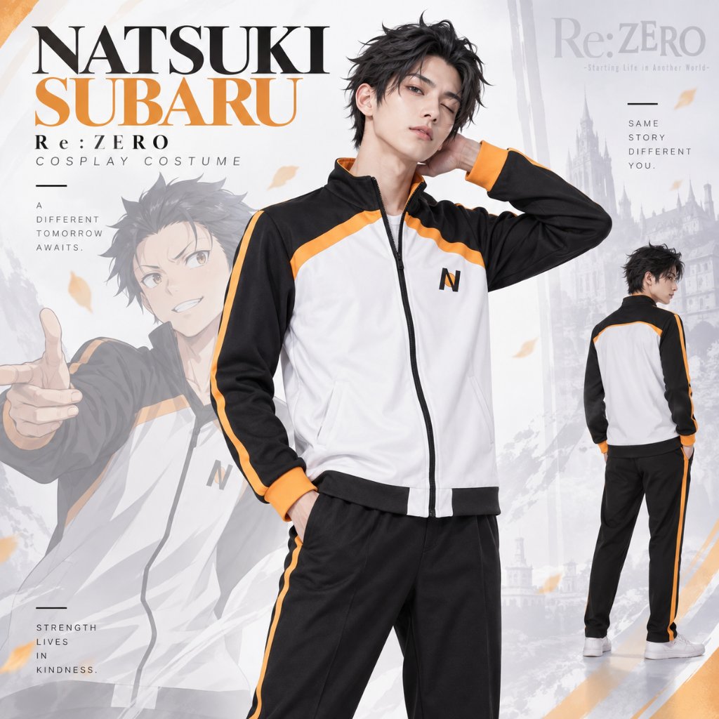 Natsuki Subaru Anime Zero Jacket คอสเพลย์เครื่องแต่งกาย Full Zip Tracksuit