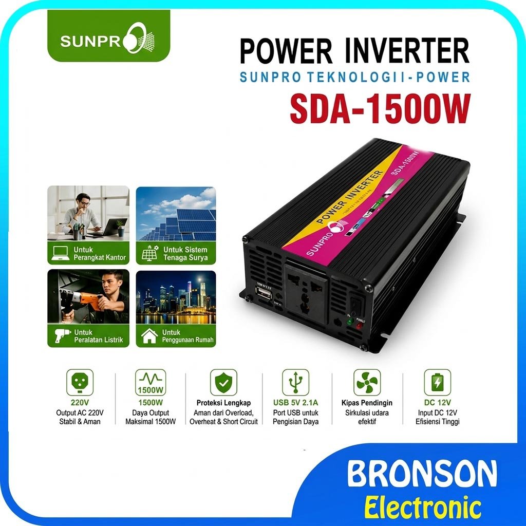 Sunpro SDA 1500W Power Inverter - 1500 วัตต์ Sunpro Inverter - ตัวแปลง 12V DC เป็น 220V AC