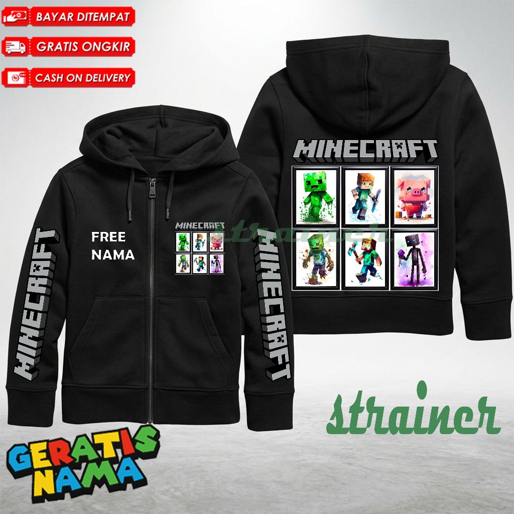 Minecraft PE Game Kids Zipper Hoodie - Unisex MC Kids Zipper Jacket for Boys and Girls อายุ 3-12 ปี 