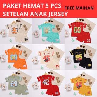 IRU KIDS - 5 PCS PAKET JERSEY SETELAN ANAK COWOK DAN CEWEK UNISEX USIA 0-6 TAHUN FREE MAINAN