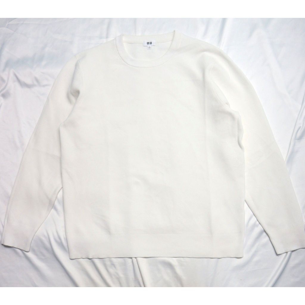 UNIQLO Milano Washable Rib White เสื้อสเวตเตอร์เสื้อถักเย็นสีขาวหนา