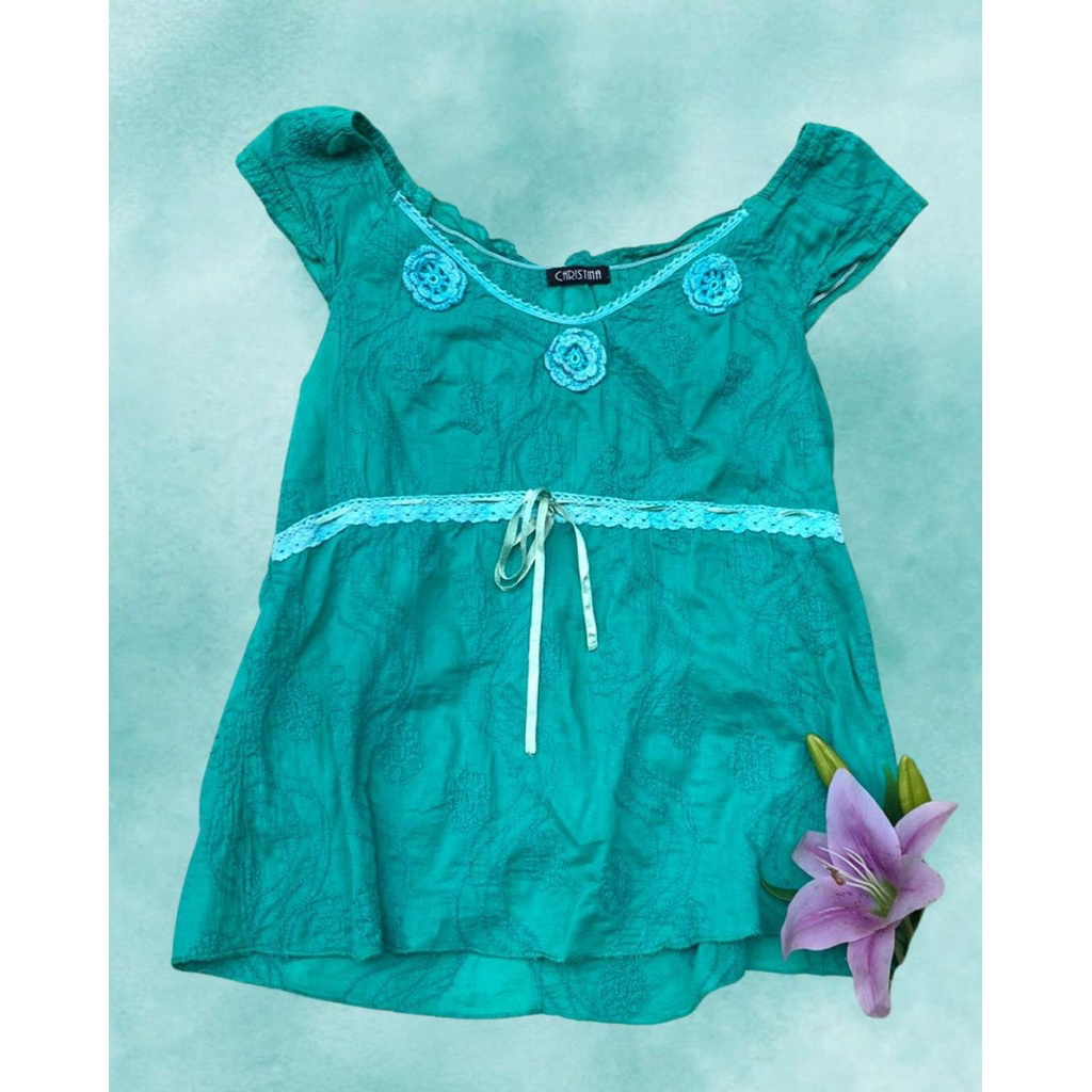 เสื้อเบลาส์ลายดอกไม้ tosca mori kei, y2k, ความงาม, babydoll, วินเทจ