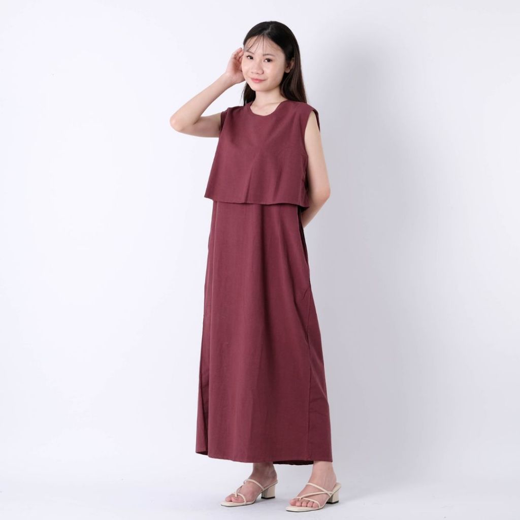 FEMMEWEAR - JONNA DRESS | เดรสยาวด้านในผ้าลินินแขนกุด