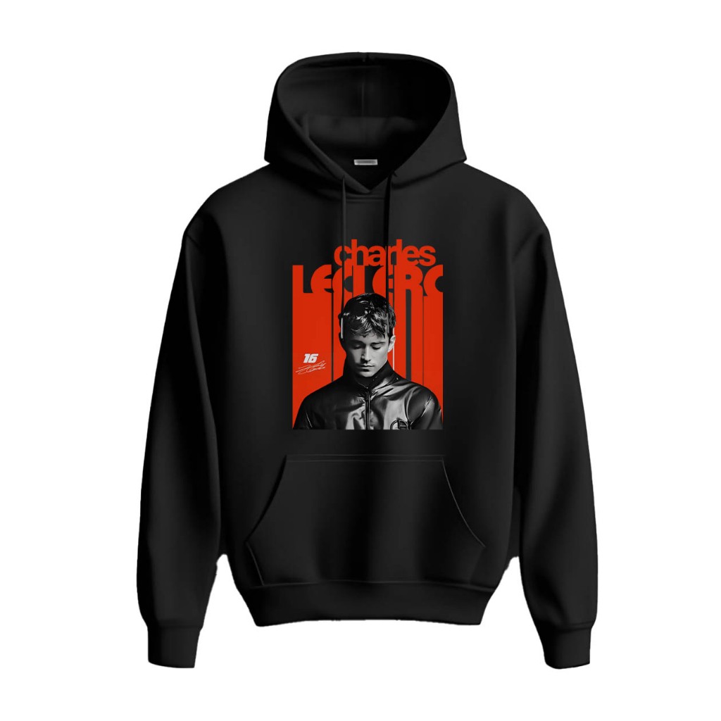 Charles Leclerc F1 Hoodie เสื้อกันหนาวขนแกะ Hoodie สีดําสีดําผ้า