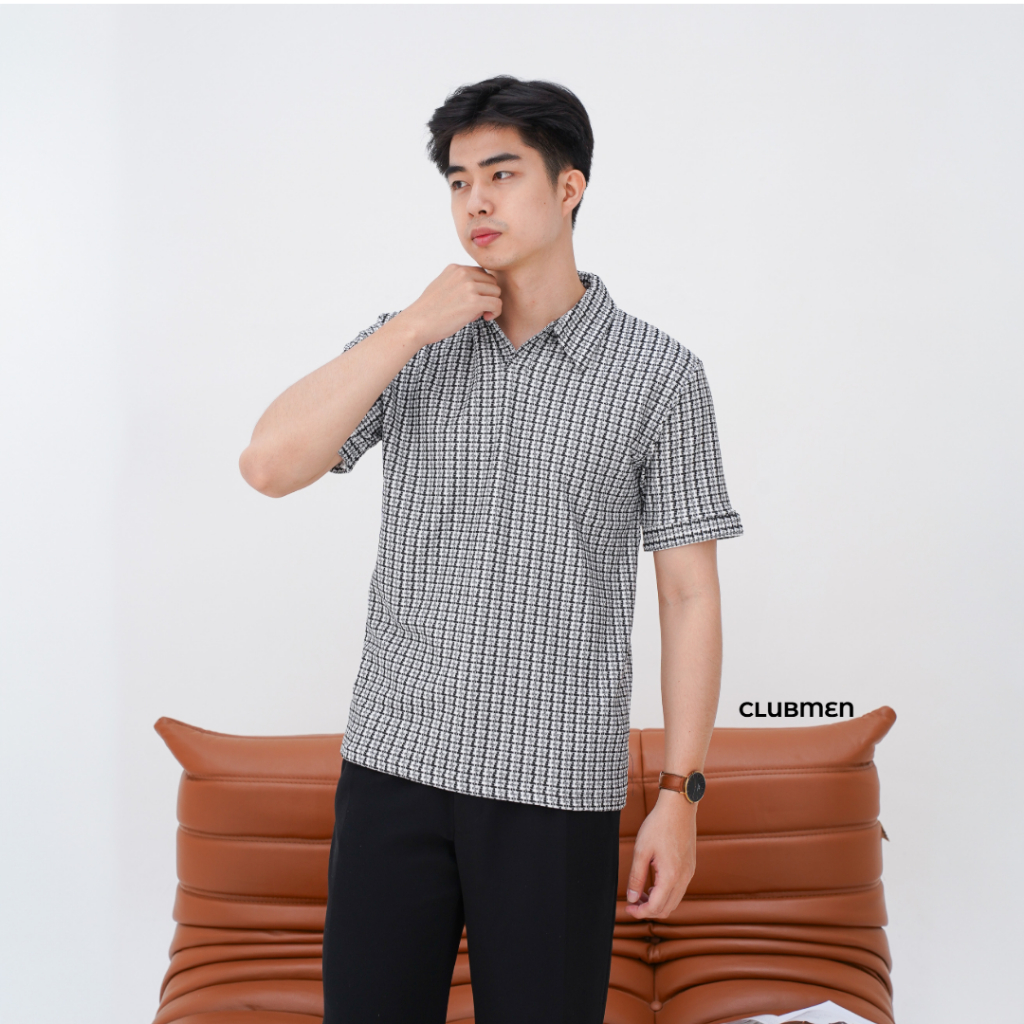 CLU3Men Pedro Tweed Knit Polo Mens Premium BWhite CM2