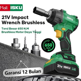 ISKU Kunci Impact Brushless 21V 650NM ISKU, Kunci Pas Listrik Industrial untuk Bongkar Ban Mobil & Perkakas Torsi Tinggi