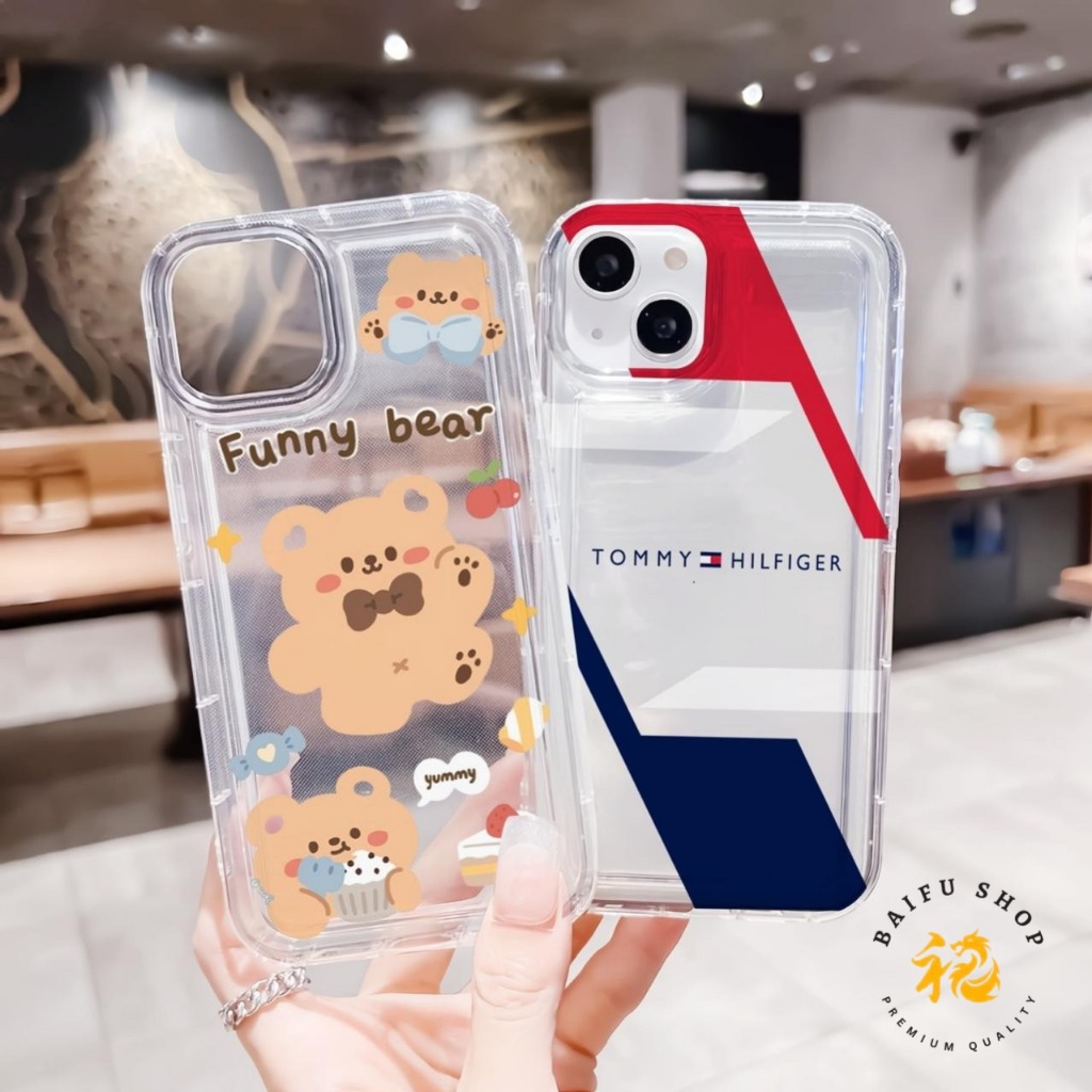 BS5208 ซิลิโคนพองใส iPhone xr x xsmax 6 7 8 11 12 13 14 pro promax plus ปลอก tpu หมีตลก