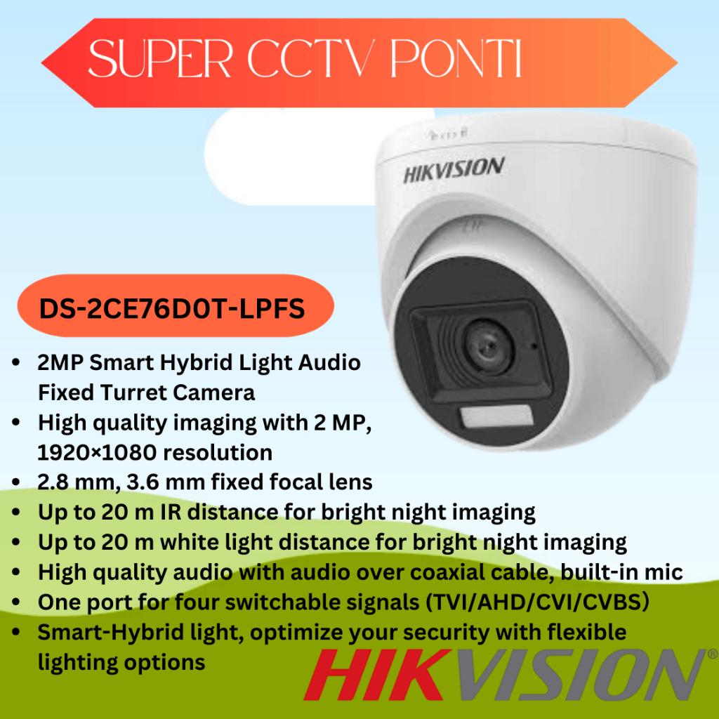 กล้องวงจรปิด HIKVISION 2MP AUDIO SOUND DS-2CE76D0T-LPFS INDOOR SMART DUAL LIGHT