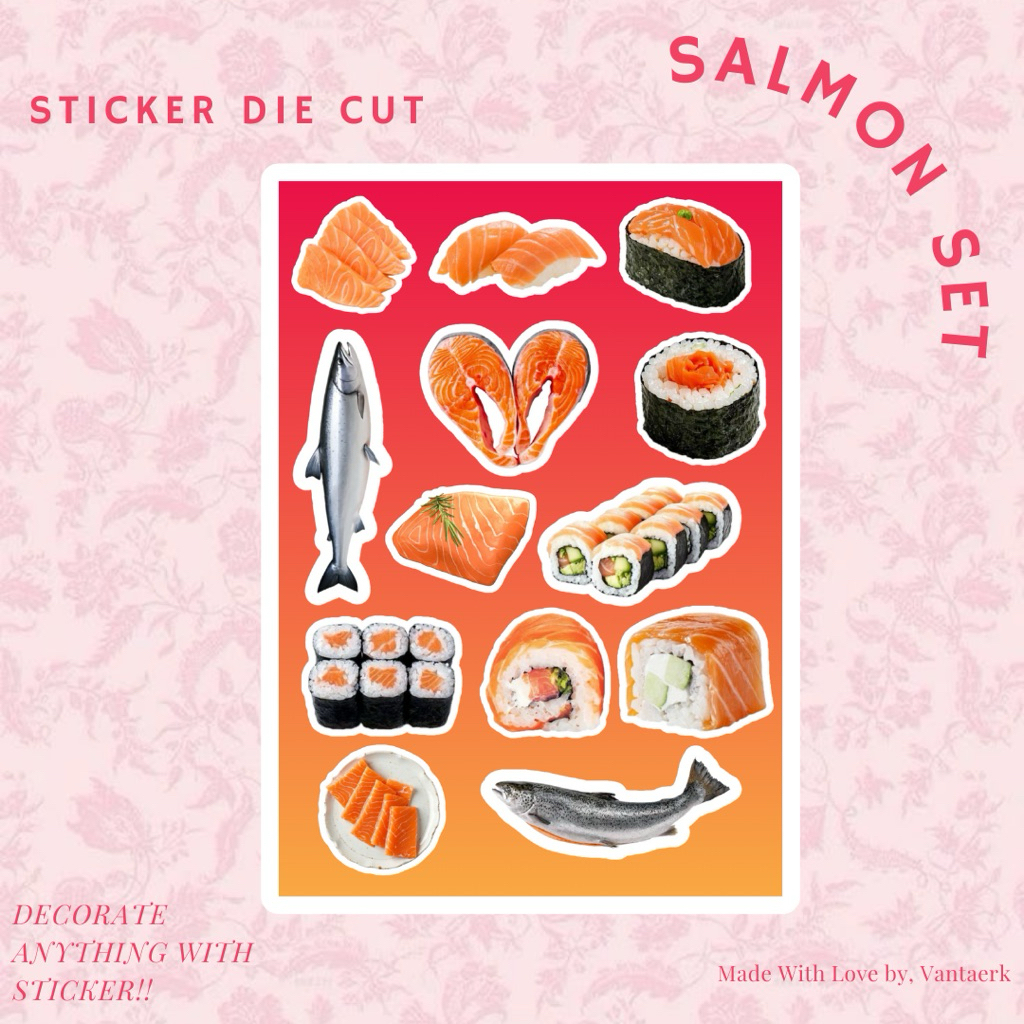Salmon Sashimi Sushi Aesthetic Fish Deco Journaling สติ๊กเกอร์สมุดภาพ