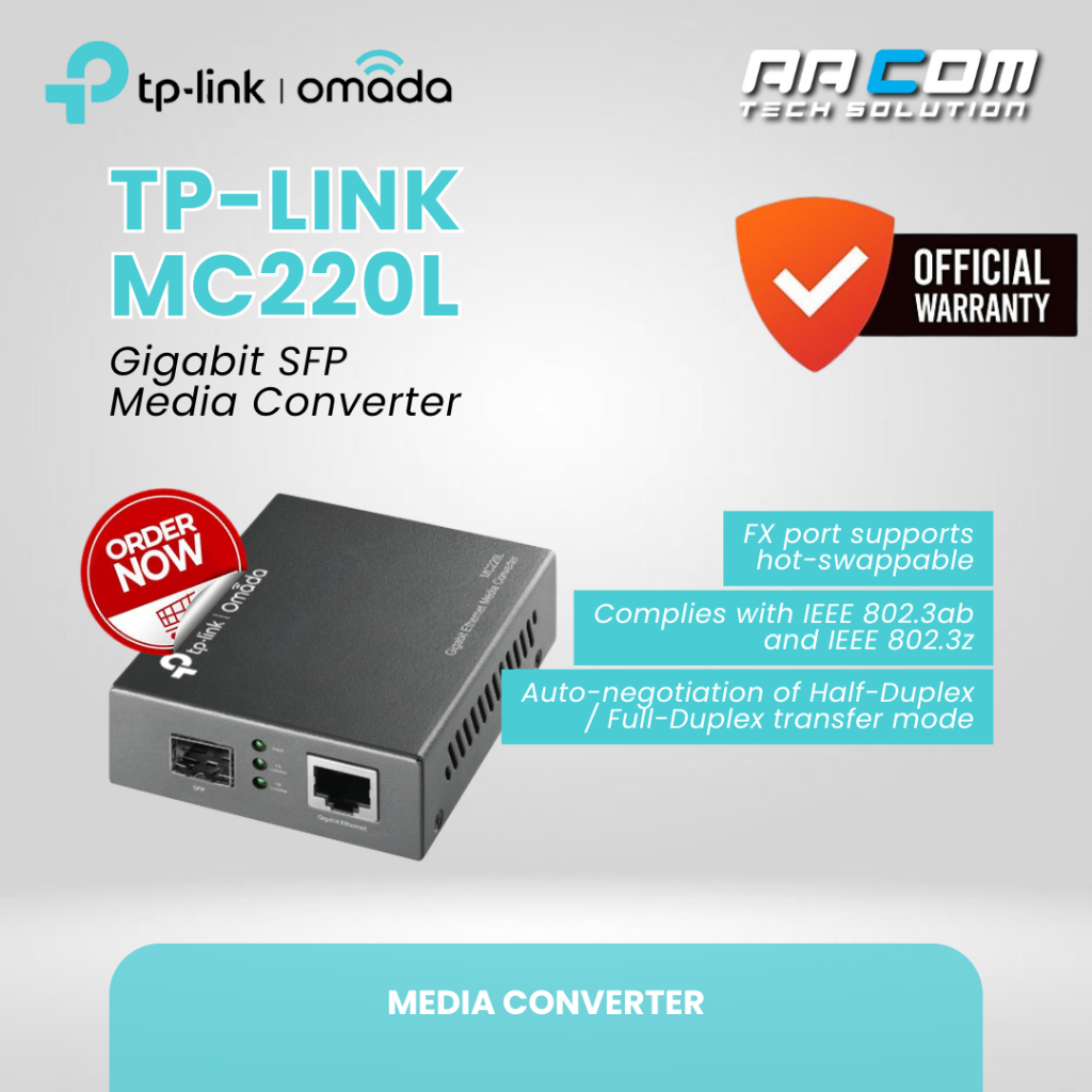 TPLINK MC220L GIGABIT SFP MEDIA CONVERTER