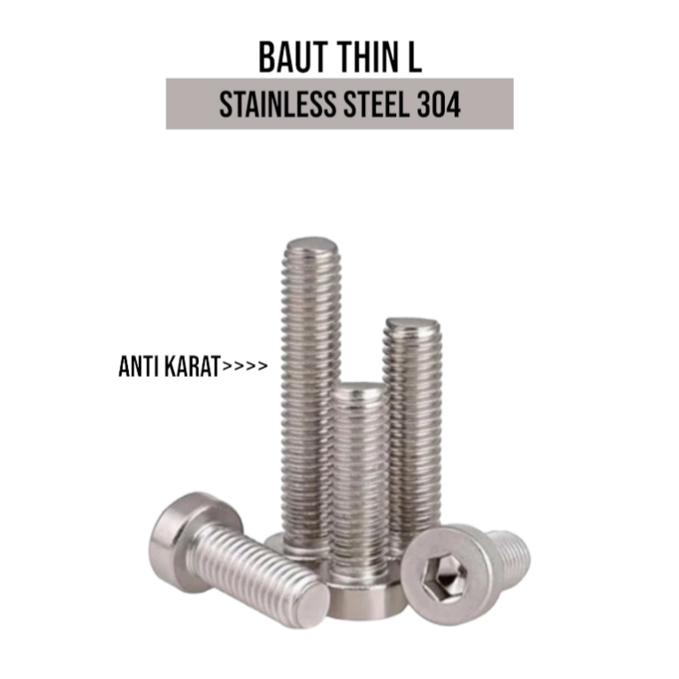 (5 ชิ้น) สลักเกลียวบาง M4 x 6 / M4 x 8 / M4 x 10 / M4 x 12 L สลักเกลียว 4 มม. ซ็อกเก็ตเกลียวบางหัวต่