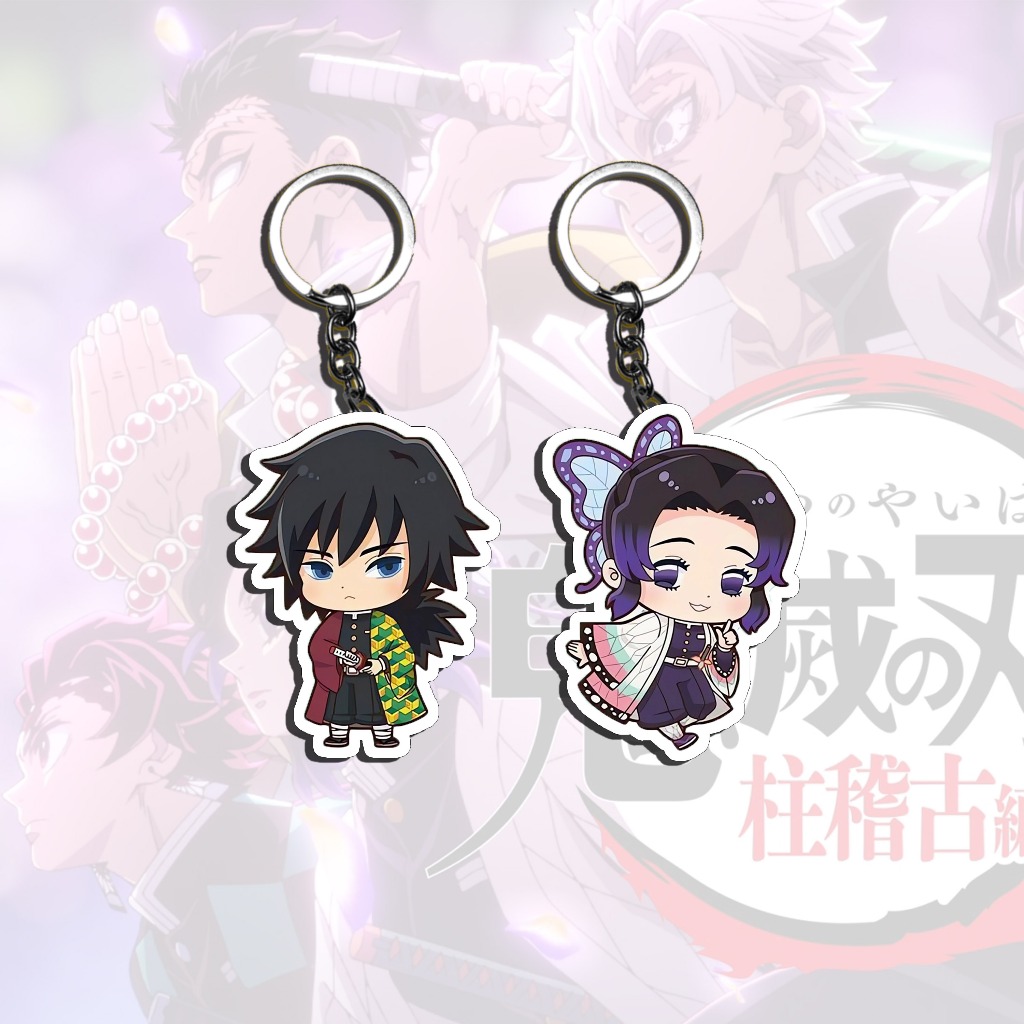 GANTUNGAN อะนิเมะคู่พวงกุญแจKimetsuไม่มีYaiba Giyu Shinobu Obanai Kanrojiสําหรับรถจักรยานยนต์/พวงกุญ