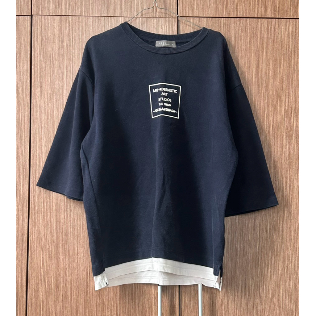 424 frj jeans เสื้อยืดผู้ชายโอเวอร์ไซส์หนาสีขาวกรมท่า