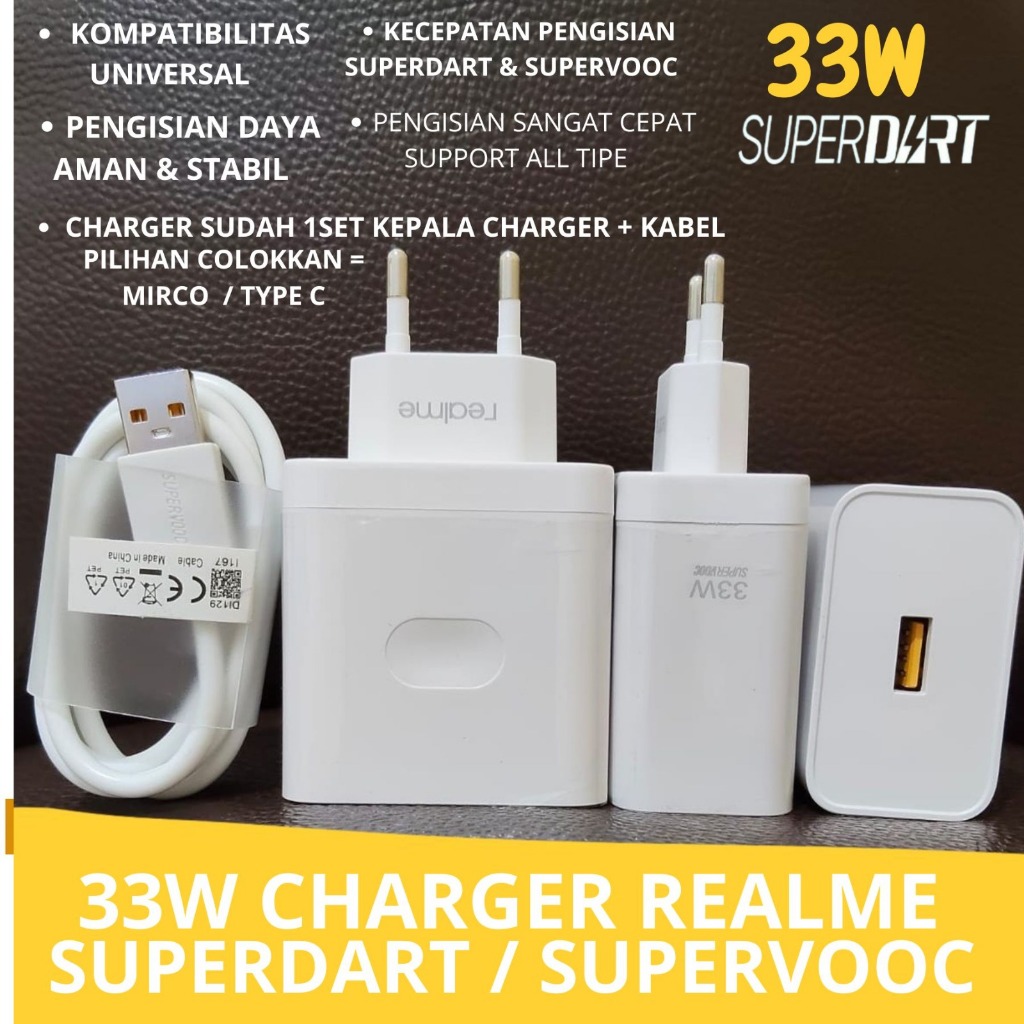 เครื่องชาร์จ REALME 33W SUPER VOOC SUPERDART Fast Charging Type C ของแท้ / เครื่องชาร์จเดินทาง realm