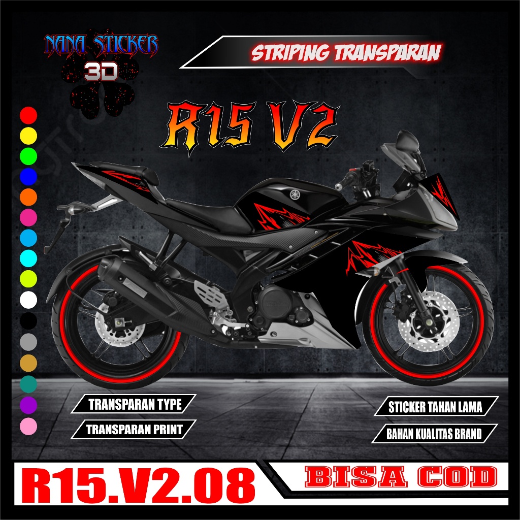 TRANSPARENT Striping YAMAHA R15 V2 สติ๊กเกอร์ Variations รายชื่อสติ๊กเกอร์ motors YAMAHA R15 V2 Cool