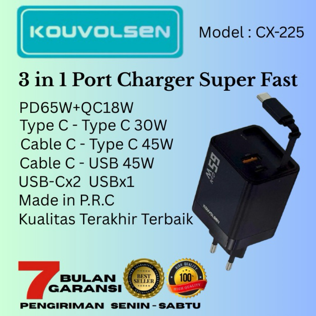 3in1 Charger Port Super Fast Charger PD65W+QC18W / HP CHARGER / CELLPHONE CHARGER