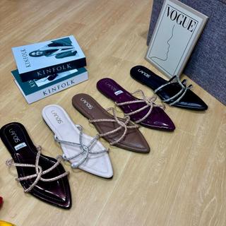 Sendal Wanita FlatTeplek Wanita Santai Simple Empuk Elegant Sandal Slop Permata Kekinian