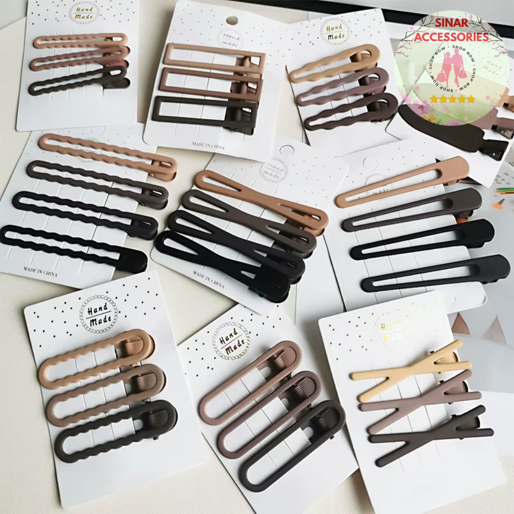 SA 3 in 1 Bangs Clip น่ารัก Earth Tone Character Clip Set กิ๊บติดผมผู้หญิงเกาหลีนําเข้าน่ารัก