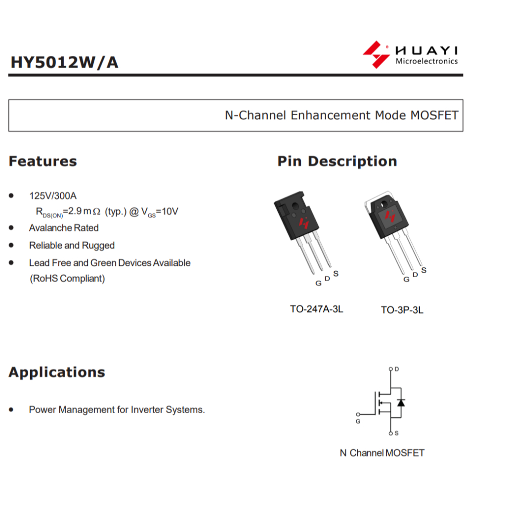 ES MOSFET BADAK CAPUTAN HY5012W 5013 300A 125V TO-247 INVERTER UPS PDC