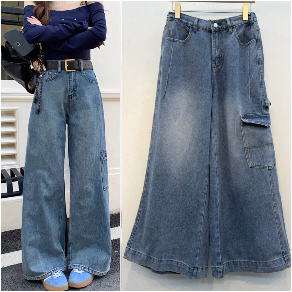 TATAOS BANGKOK JENNY SKENA CARGO PANTS CULOT PANTS POCKET TAG LABEL SOFT JEANS IMPORT