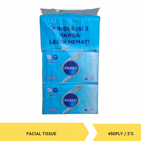 PASEO ELEGANT ULTRA SMOOTH FACIAL TISSUE 3PLY SHEET (45O PLY) BUDLE CONTENTTS 3 MORE ECOMICAL