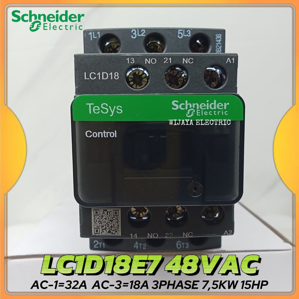 คอนแทคเตอร์ Schneider ของแท้ LC1D18 LC1D18E7 LC1D 18E7 48VAC 3phase 3P Schneider
