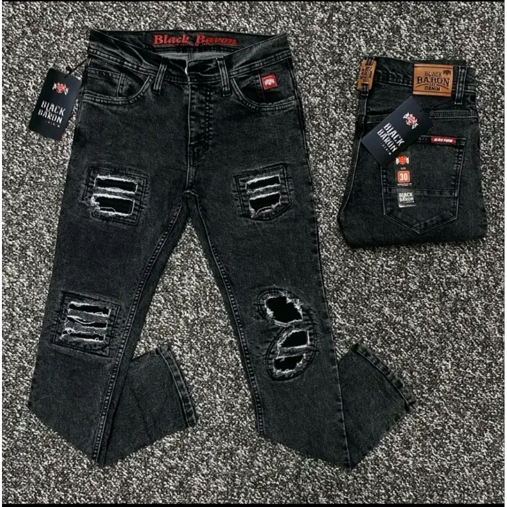 กางเกงยีนส์ขายาวสีดํา baron ซีซั่น 2 ล่าสุด/กางเกง Baron สีดําดั้งเดิม bajatek premium street slimfi