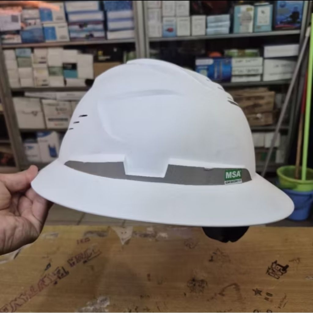 หมวกเซฟตี้ MSA ใหม่ปีกเต็มพร้อมหมวกกันน็อค SNI หมวกกลมเต็ม เลือกสีได้ + สายรัดคาง