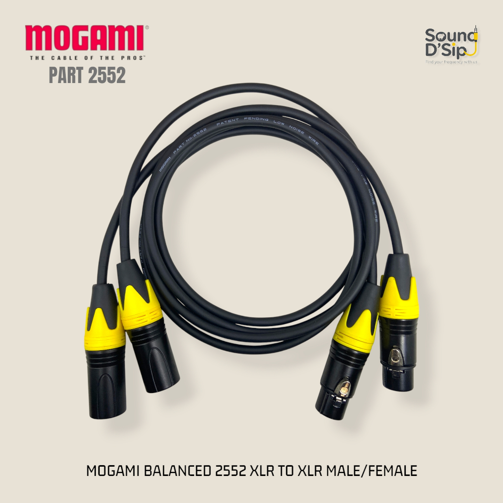 Mogami 2552 สายสัญญาณเสียงที่ยืดหยุ่นเป็นพิเศษพร้อมขั้วต่อ XLR เคลือบทอง (หญิง/ชาย) สีเหลือง