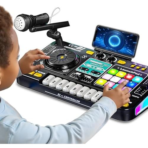 Kids DJ Mixer Controller Table Musical Toy ของเล่นบลูทูธอิเล็กทรอนิกส์พร้อมไฟ LED เสียง