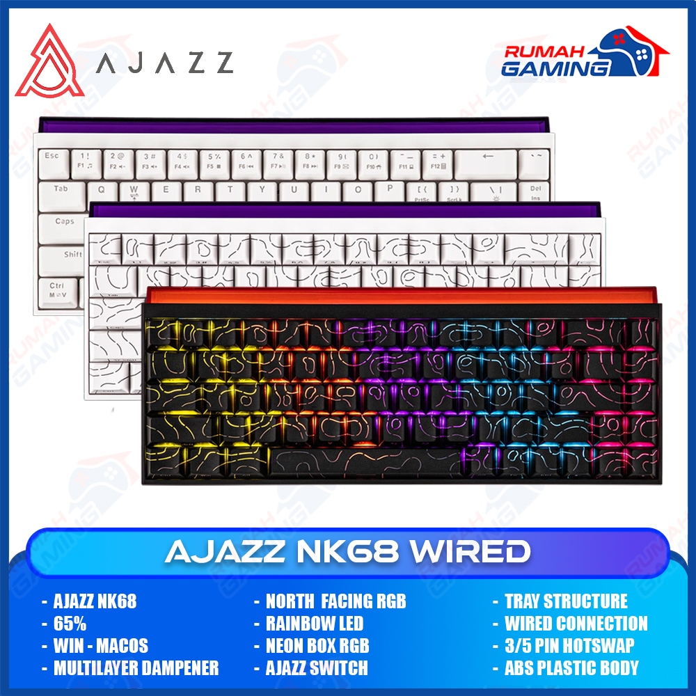 AJAZZ NK68 - 65% - Wired - Shine Through - Tray Mount - NKRO - Rainbow - คีย์บอร์ดเครื่องกล