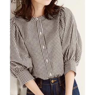 Blouse motif puffy//Atasan//Kemeja Wanita Modern Kancing Kekinian Katun Lembut Casual