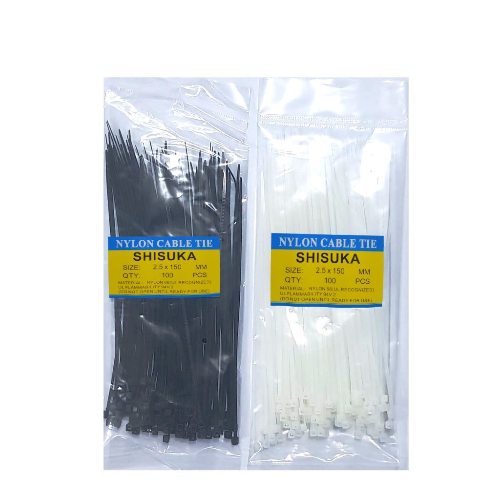 Shisuka Kabel Tis 2.5 x 150 MM / Nylon Cable Ties สีดําและสีขาวต่อ 100 ชิ้น