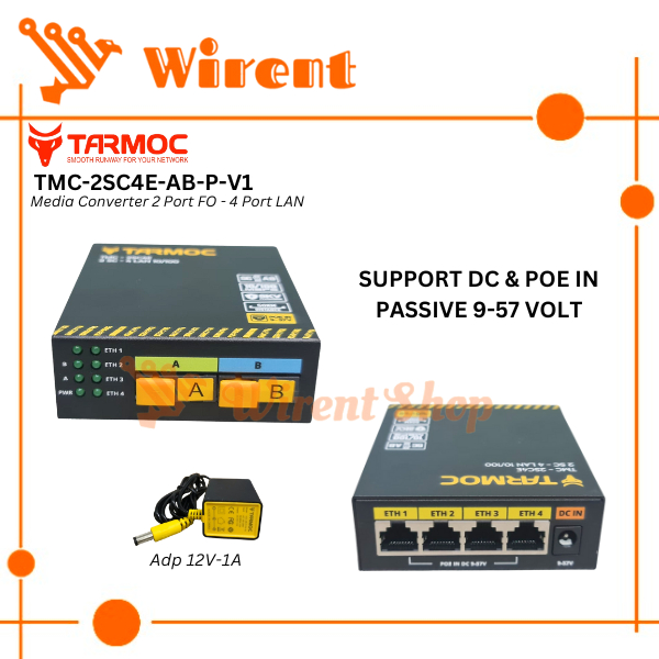 Tarmoc TMC-2SC4E-AB-P-V1 |Media Converter 2 FO 4 LAN 10/100 POE IN (9-57V)