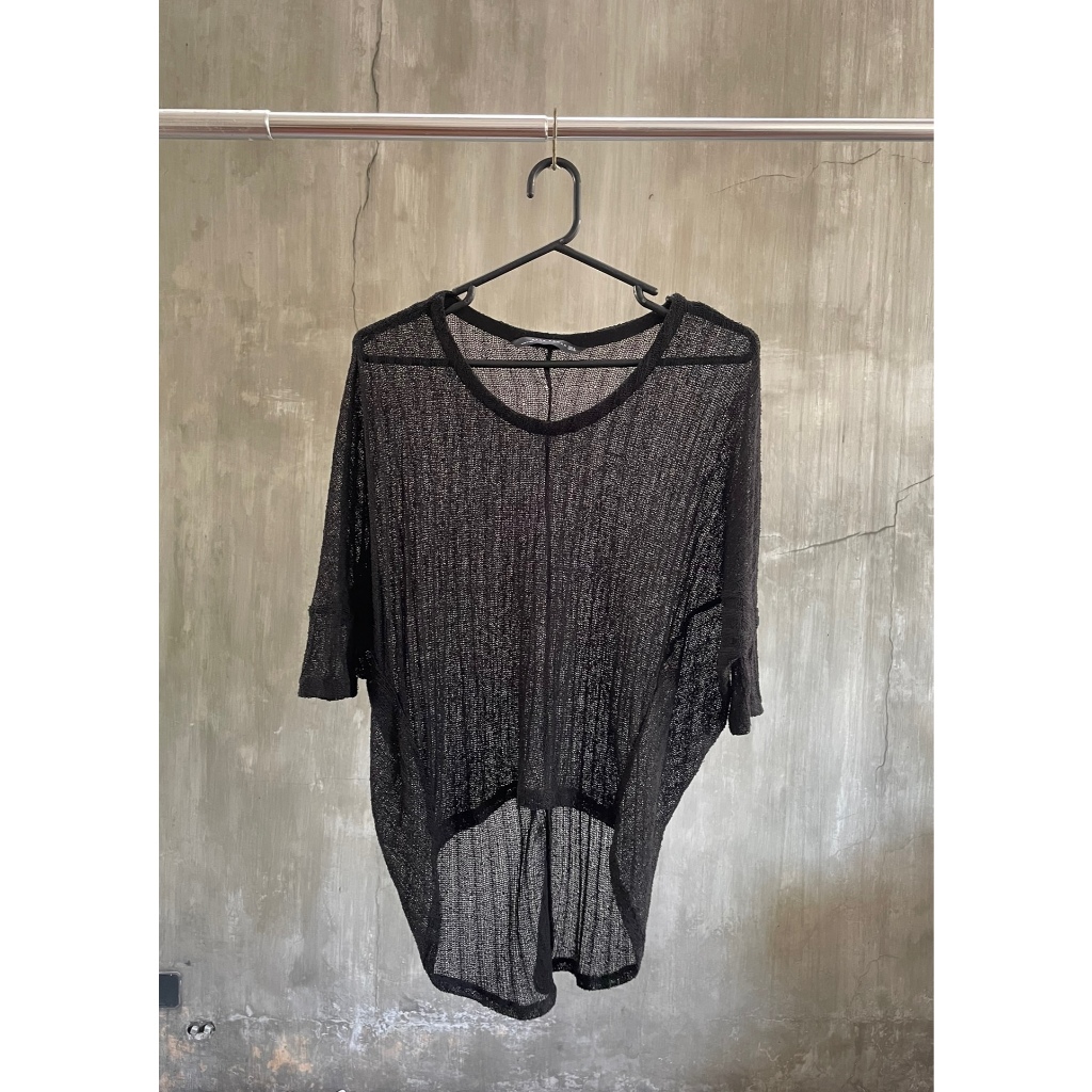 ZARA Top Mesh Sheer Black Loose Oversize Batwing Black Top