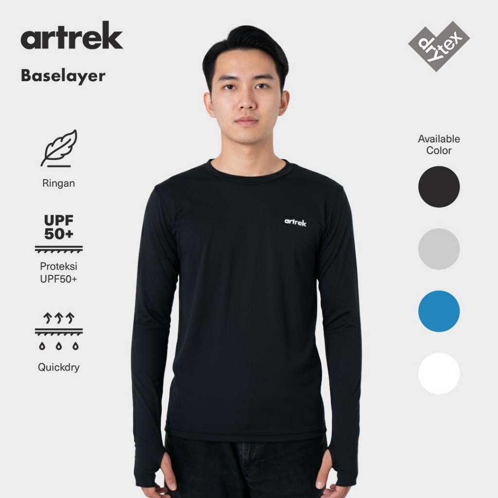 Artrek Baselayer แขนยาวข้อมือนิ้วหลุมกีฬาเดินป่าฟุตซอลวิ่งผู้ชายผู้หญิง
