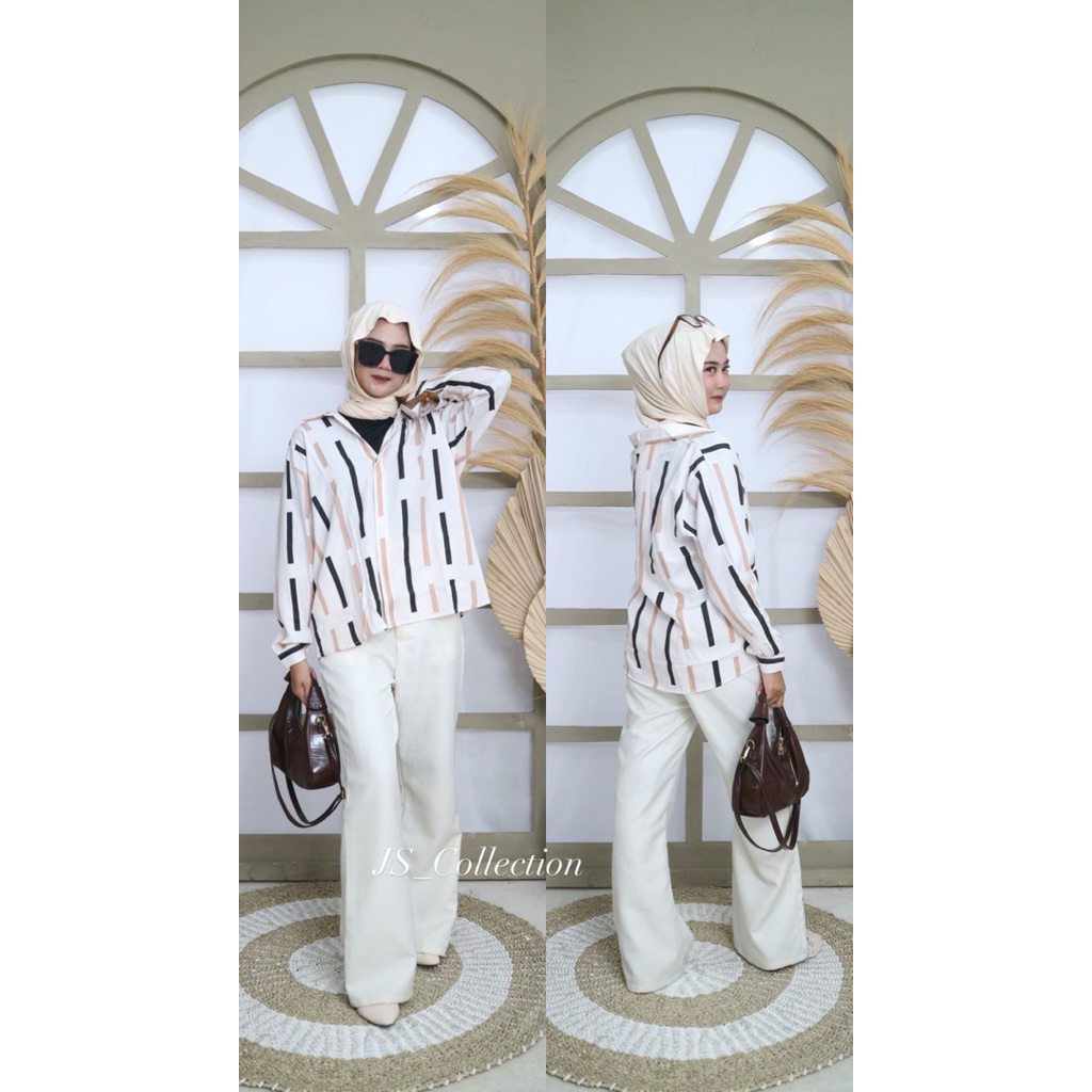 KEMEJA เสื้อเชิ้ตกระดุมลายทางสําหรับผู้หญิง/เสื้อเชิ้ตผู้หญิงโดย JS FASHION