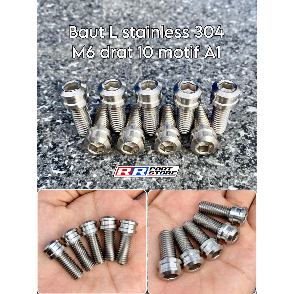 สแตนเลส L bolt m6 ด้าย 10 series 304 motif A1