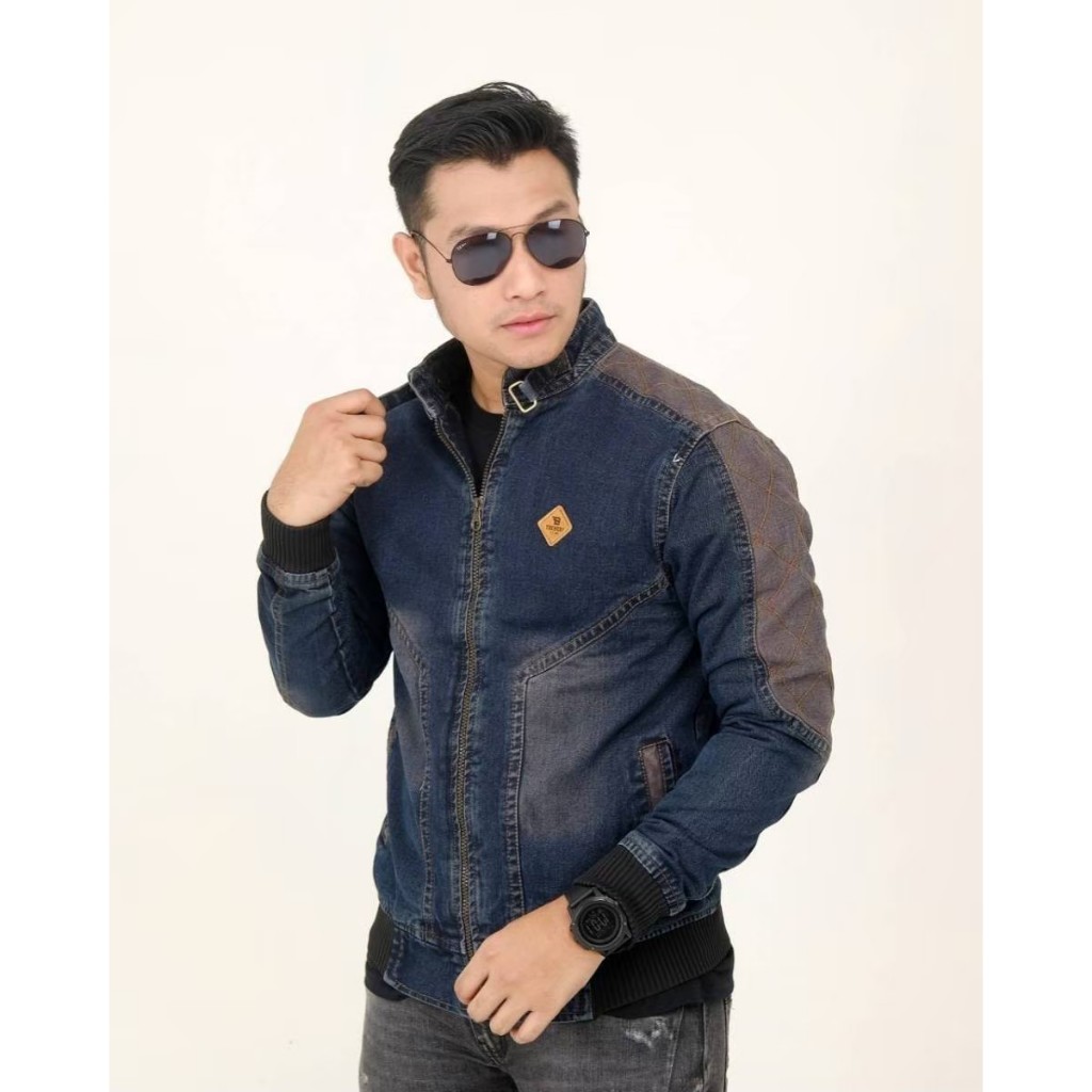 Arunaikalabel - The Berry Mens Leather Logo Jeans Jacket - Best Branded Shoulder Denim Jacket