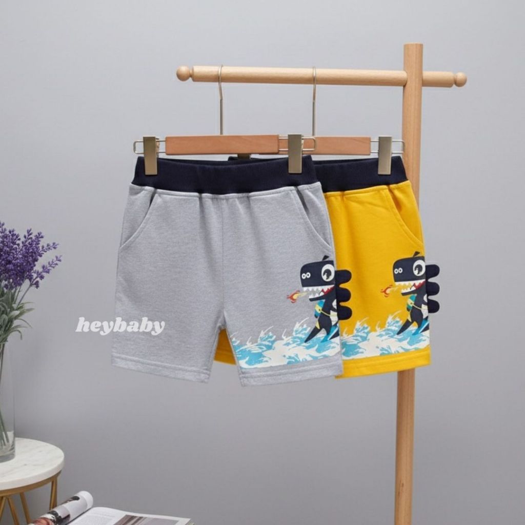 HEYBABY-Password กางเกงขาสั้นลาย Dino Splash กางเกงจ็อกเกอร์สําหรับเด็ก 1-7 ปี