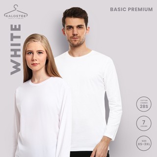 FLASH SALE Kalostee  Kaos Polos (Pria & Wanita) Premium Basic 28s 100% Cotton Lengan Panjang - White