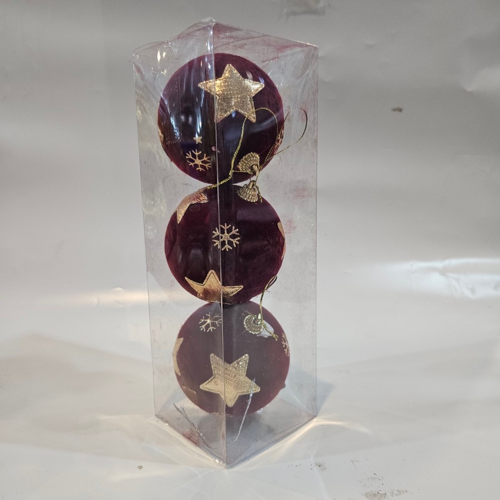 MERAH Christmas Ball Decorative 8cm Box Red Maroon Velvet Ball Contents 3 P41/6