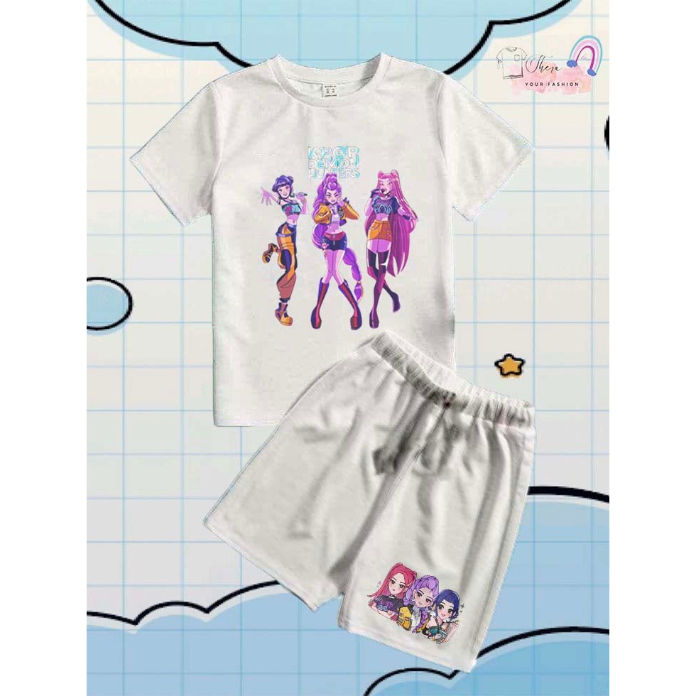 [FREE NAME] ชุดเสื้อยืดเด็กพร้อม KPOP DEMON HUNTERS 2 วัสดุพรีเมี่ยม