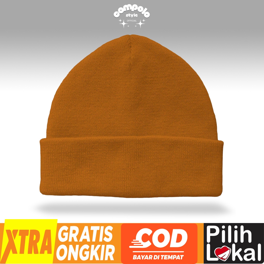COMPOLOSTYLE - หมวกบีนนี่ถักอะคริลิคสําหรับผู้ใหญ่ระดับพรีเมียม - หมวกบีนนี่ MUSTARD สําหรับทุกเพศ