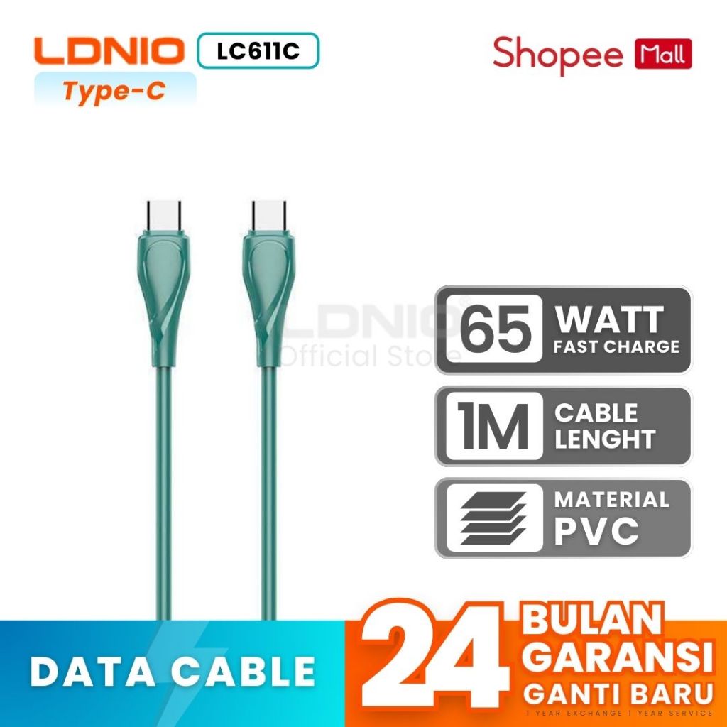 LDNIO LC611C Super Fast Charger 65W USB C to C Data Cable 1 เมตร