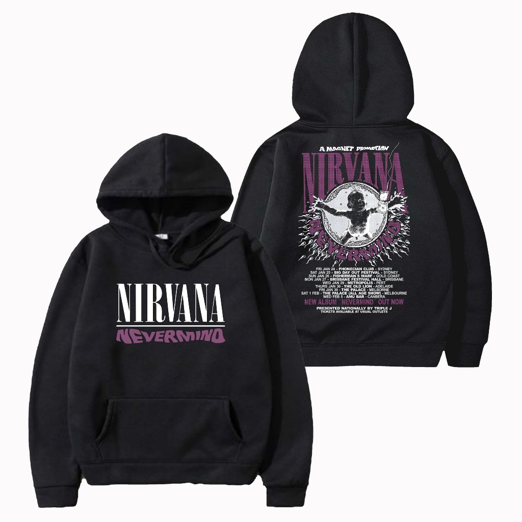 เสื้อผ้าขนาดกลาง เสื้อกันหนาว เสื้อฮู้ด Nirvana Nevermind A Magnet Personil Black
