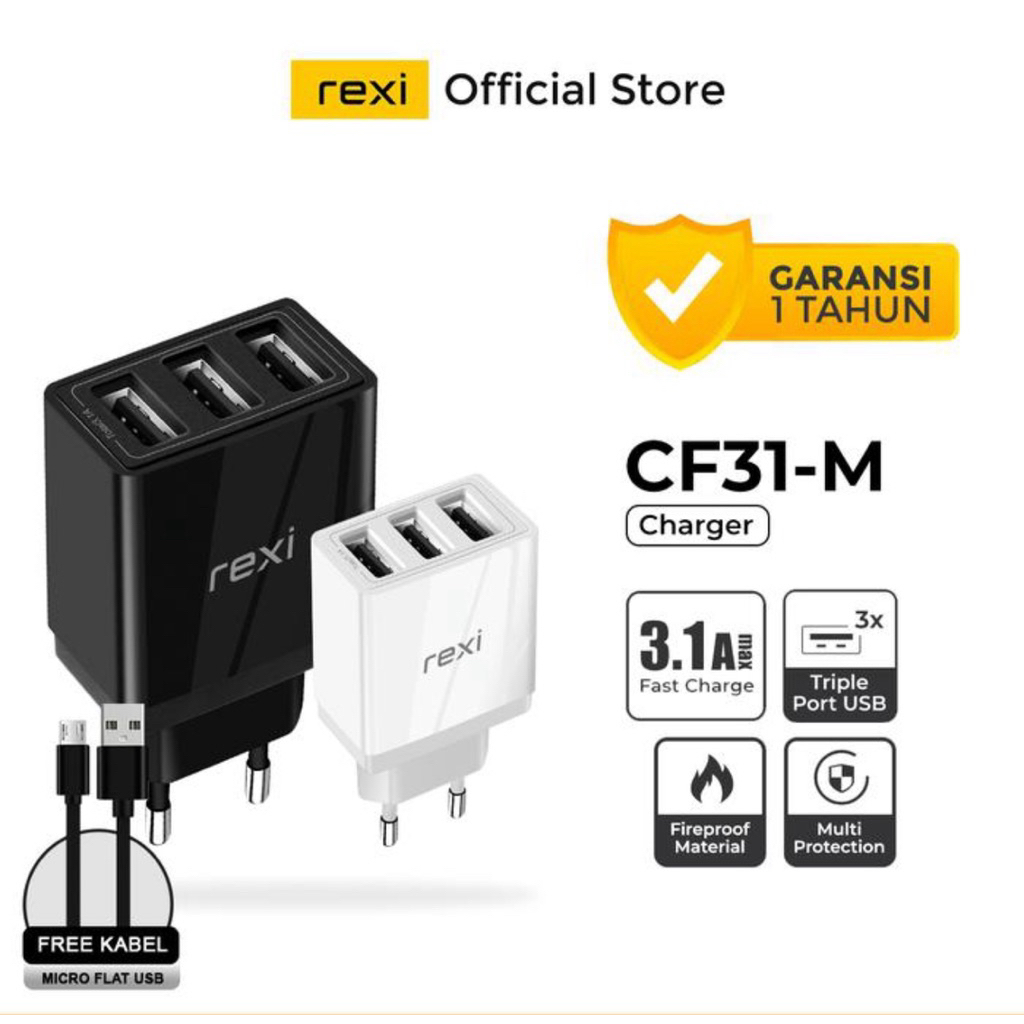 Rexi CF31-Mx Charger Micro 3.1A Fast Charging 3 USB พร้อมสาย 1M CF31m