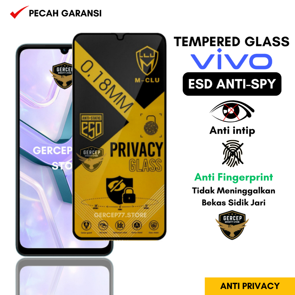 กระจกนิรภัย ESD Anti Spy 0.18 mm Vivo Y04 Y04s Y03T Y03 2024 Y37 Y37 Pro Y02 Y02s Y01