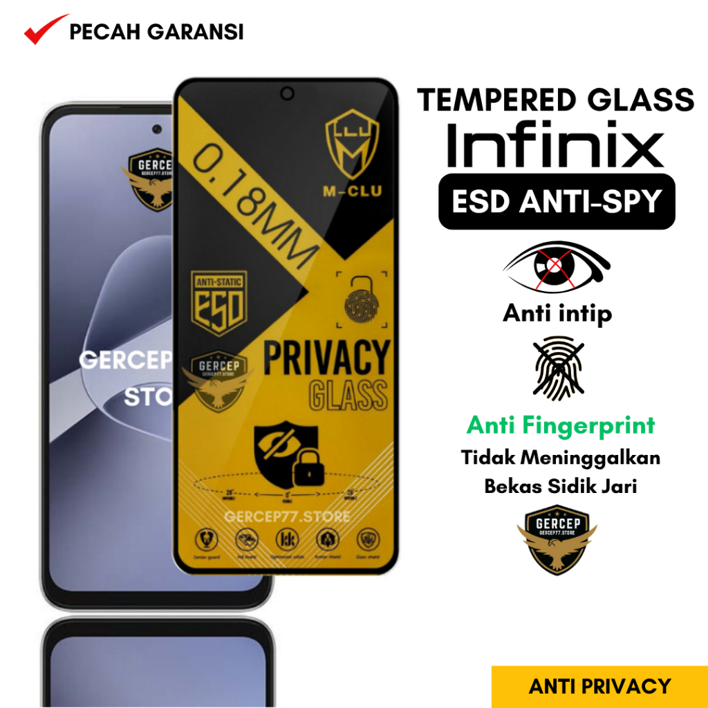 กระจกนิรภัย ESD Anti Spy 0.18 mm Infinix Hot 60i 60 50 4G 50 5G 50i 50 Pro 40i 40 Pro 40 Pro Free Fi